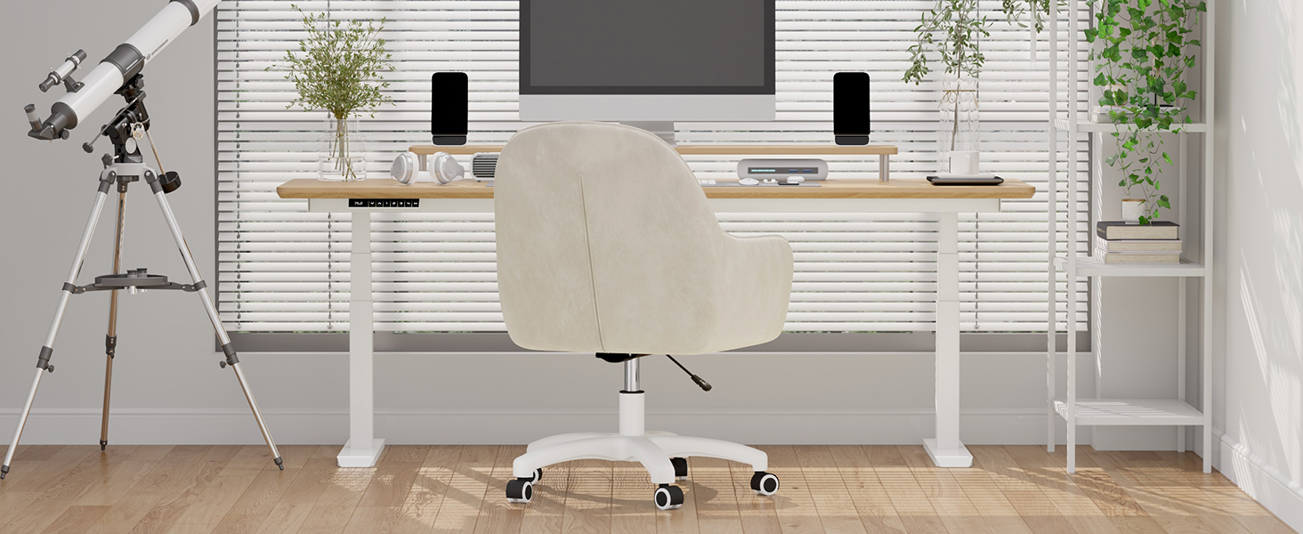 Крісло для дому та офісу Aivermeil: м'яке, з підголівником, обертове, регульоване по висоті, ергономічне, до 120 кг, бежеве