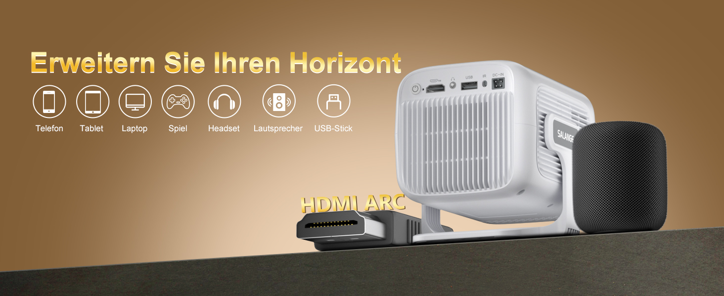 Міні проєктор Salange 4K з Wi-Fi 6, Bluetooth 5.2 та Android 11.0 для дому, смарт-проєктор з обертанням 180°, сумісний з телефоном/Xbox/ноутбуком/TV Stick/USB, білий (Sala260max)