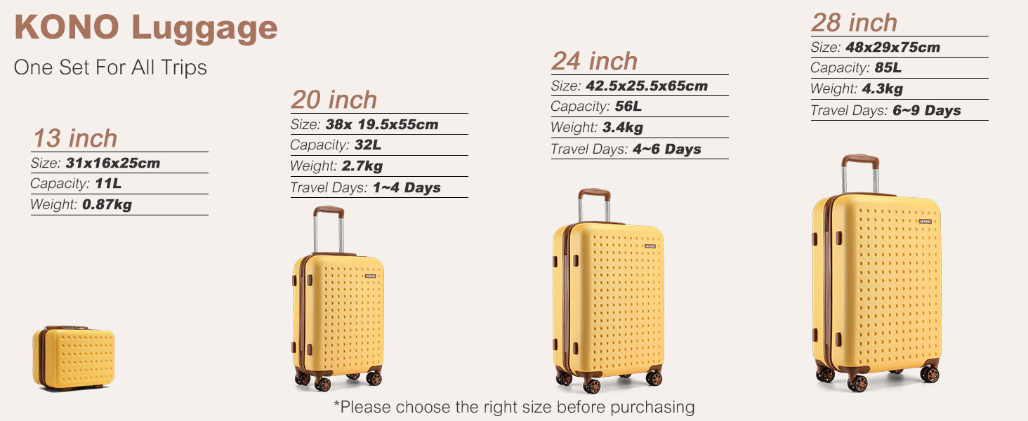 Валіза на колесах KONO з ABS-пластику, 75 x 48 x 29 см, з TSA-замком, білий колір, з косметичкою, ручна поклажа