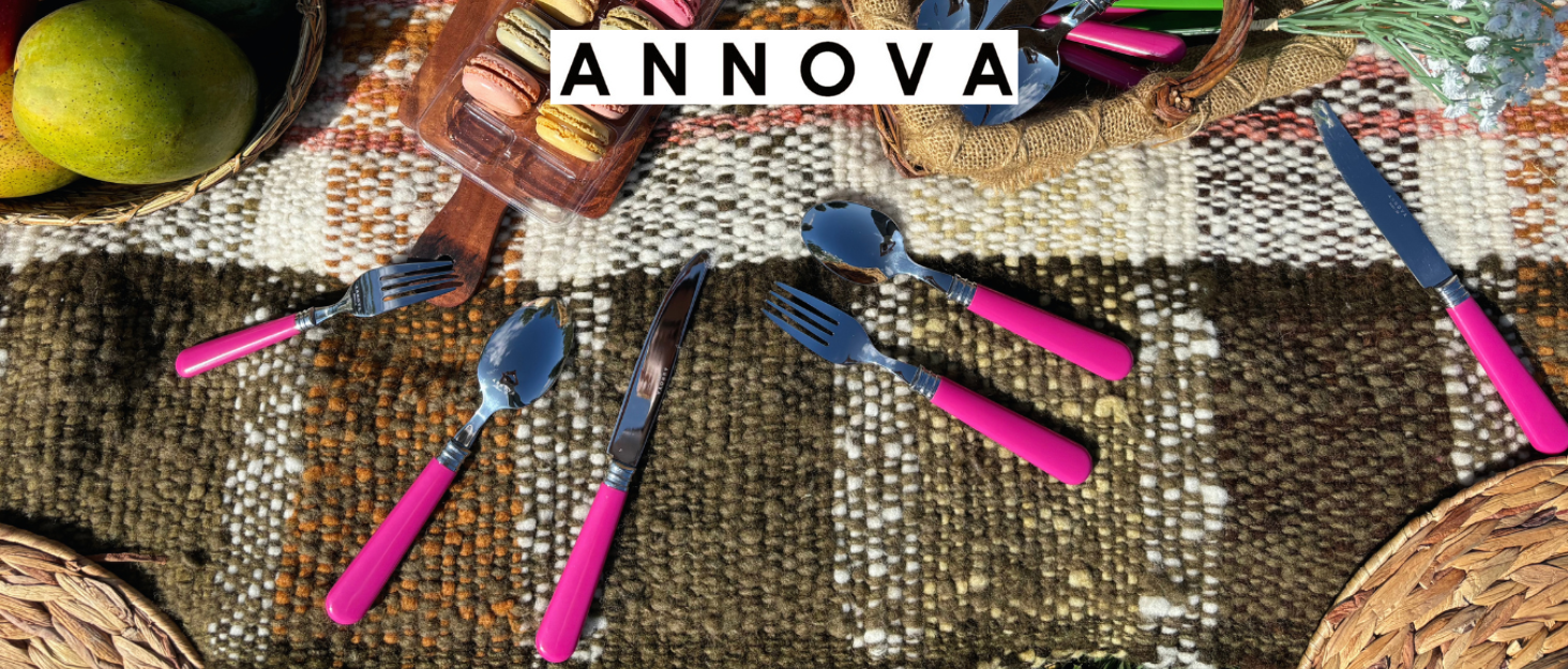 Набір столових приборів ANNOVA Retro Rivet (20 предметів) з нержавіючої сталі, червоний: ножі, вилки, ложки, виделки для салату, десертні ложки