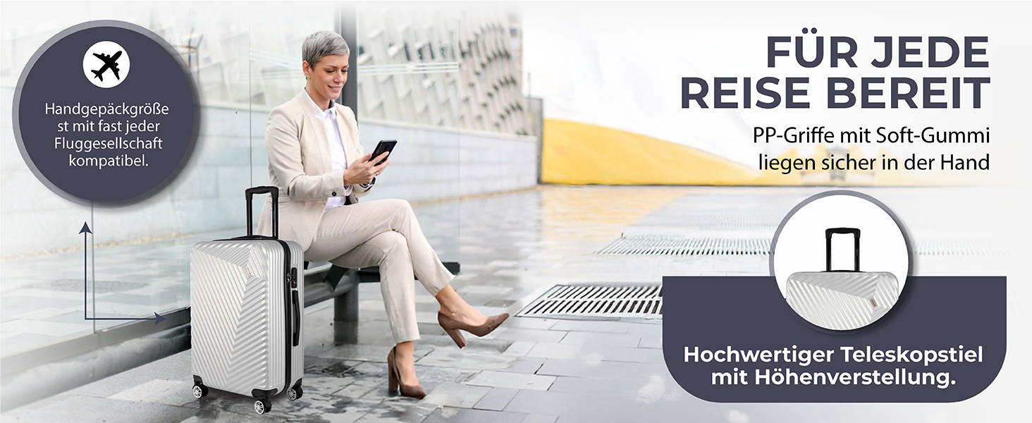 Набір валіз xRace 3-частинний ABS, 20/24/28 дюймів, ручна поклажа, TSA замок, 360° колеса, стійкий до ударів, преміум підкладка (срібний)