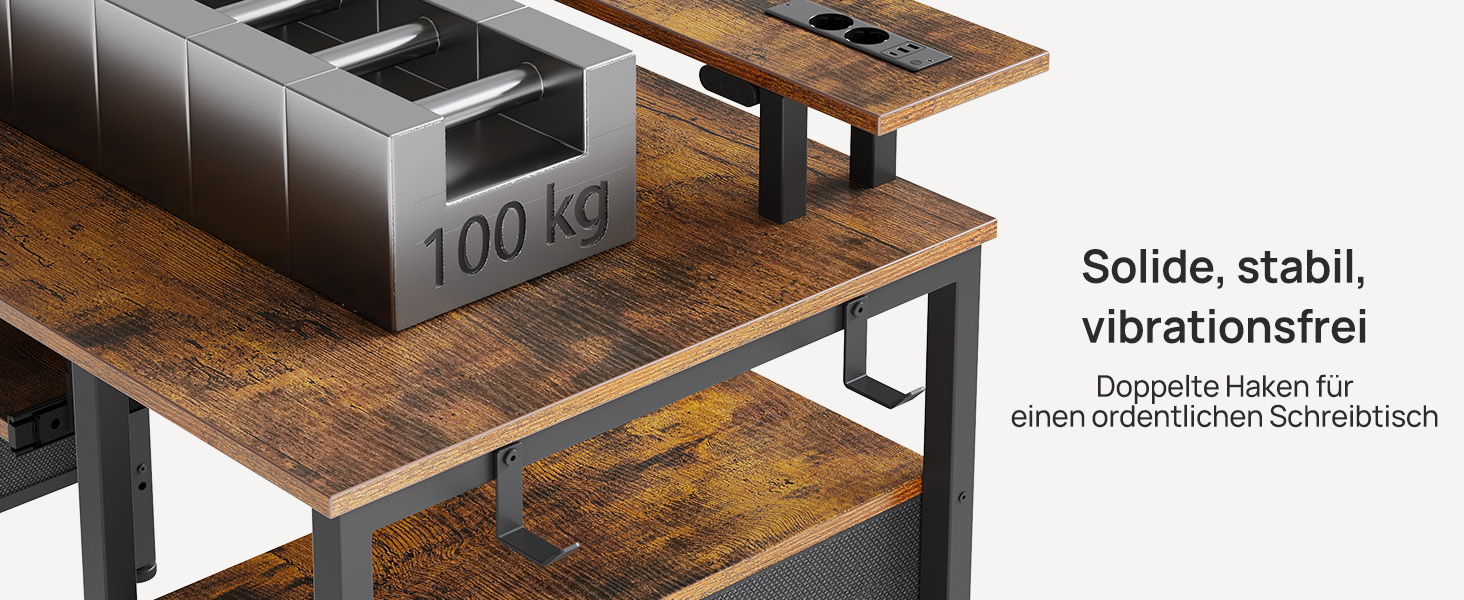 Ігровий стіл Seventable з LED підсвіткою, розетками та USB портами, шухлядами, підставкою для клавіатури та монітора (120x47x87 см, вінтажний коричневий)