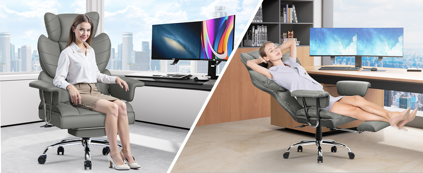 Офісний крісло NaspaLuro з підставкою для ніг, ергономічне, з підтримкою попереку, з високою спинкою, для дому та офісу, сірий, 77x66x134 см