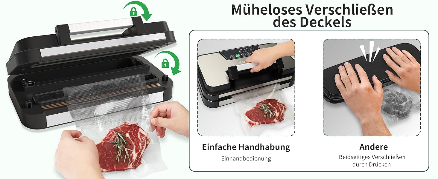 Вакууматор 10-в-1 для продуктів 95 кПа, вакуумний пакувальник з подвійною термозаваркою, вбудованим ножем та відсіком для пакетів, сталевий корпус, комплект з 2 рулонами