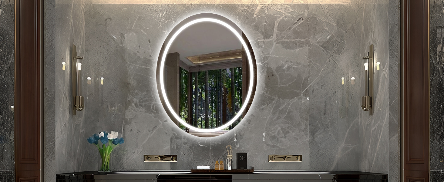 LED дзеркало для ванної кімнати 60x80 см, овальне з підсвічуванням, 3 кольори, регулювання яскравості, антизапарник
