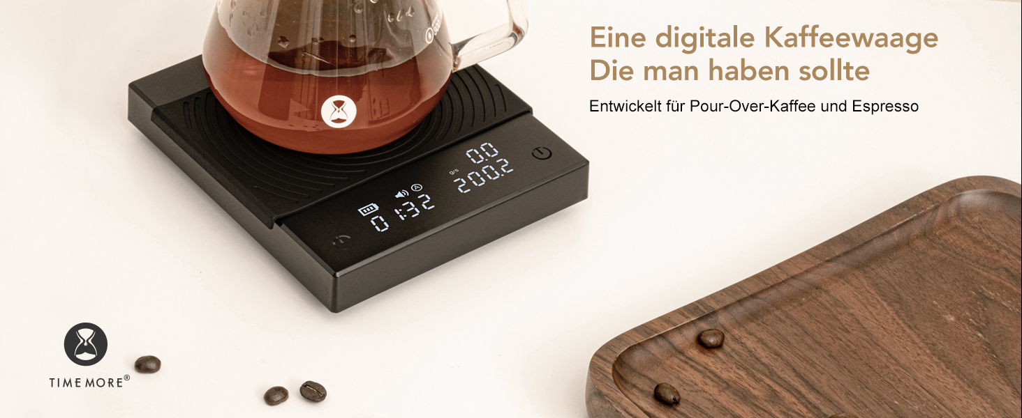 Ваги для кави TIMEMORE Basic 2 з таймером, контролем протікання та точністю 0,1г, чорного кольору