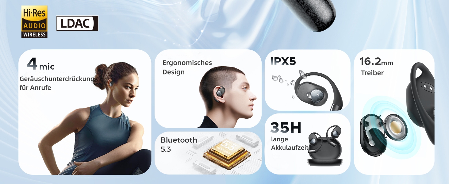 Навушники з відкритим вухом Bluetooth SoundPEATS GoFree2, Hi-Res/LDAC, 35 годин, багатоточкові (перлинно-чорний)