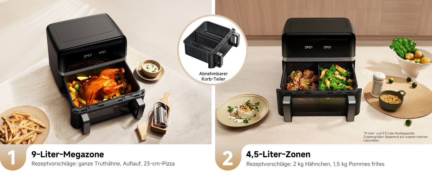 Аерофритюрниця Mova AeroChef FD20 Pro з двома зонами приготування, 9 л, 2700 Вт, SyncFinish, діапазон температур 40-230 °C