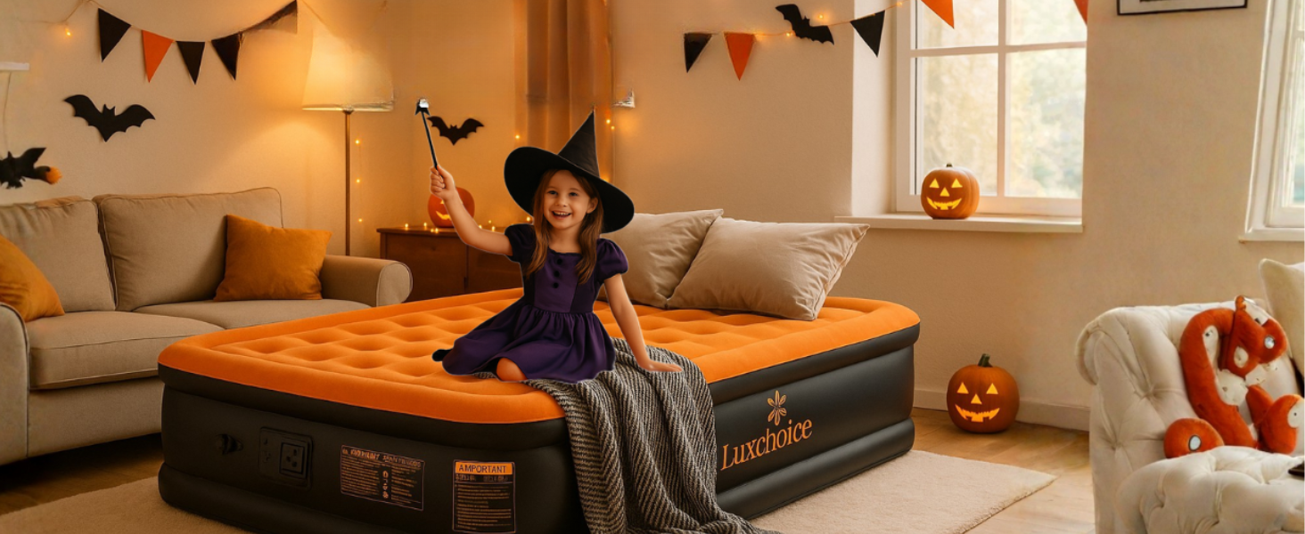 Надувне ліжко Luxchoice з електричним насосом для 2 осіб (205x155x38 см) - Dark Orange
