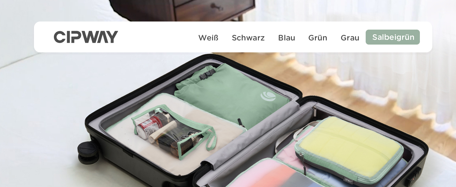 Набір компресійних органайзерів для одягу в подорожі Cipway, 6 шт, сітчасті легкі пакувальні куби для валізи та рюкзака, шавлієво-зелений