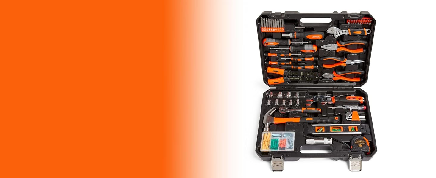 Набір інструментів VonHaus 120 предметів в кейсі: LED ліхтарик, рулетка 3м, шестигранники, DIY для початківців