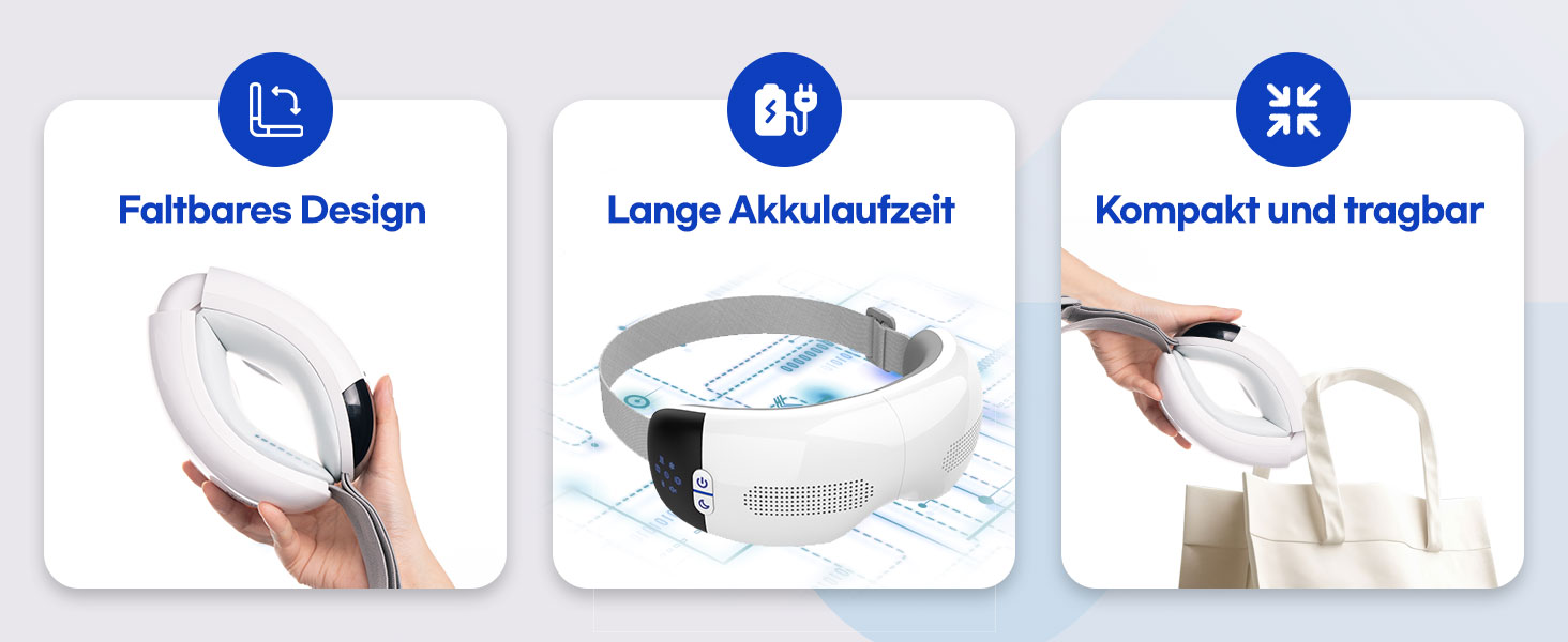 Масажер для очей HubiCare з підігрівом та охолодженням, компресією та вібрацією, Bluetooth, для зняття мігрені та сухості очей