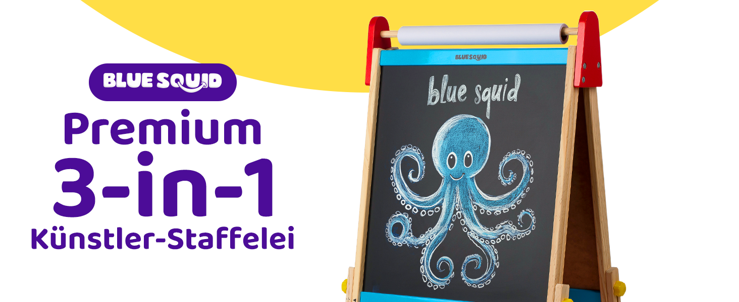 Дитяча мольберт Blue Squid Kinder Staffelei: регульована висота, двосторонній, з крейдяною та магнітною дошкою, рулоном паперу, 100+ аксесуарів, для дітей 3-12 років, преміум-якість 2025
