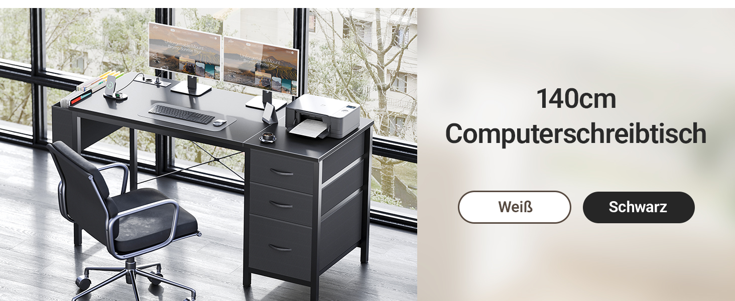 Компактний письмовий стіл Claiks з 3 висувними ящиками, 100x60 см. Комп'ютерний стіл з розетками та USB-портами для дому та офісу. Чорний колір