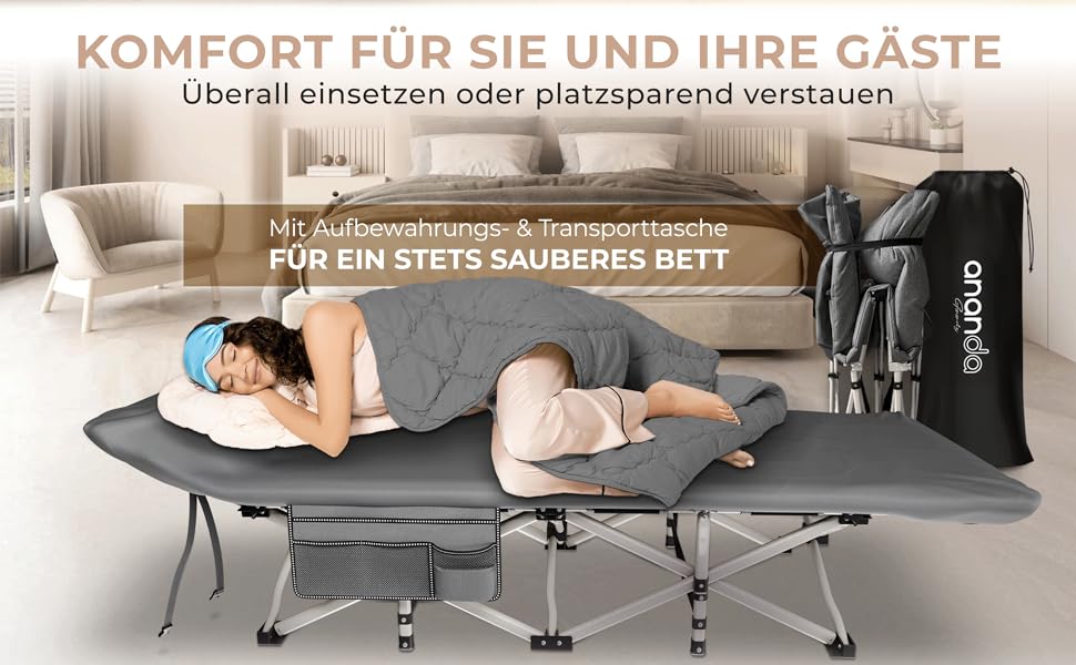 Розкладне похідне ліжко Feldbett з матрацом та простидлом з бавовни, кемпінгове ліжко для дорослих 190x70 см, витримує до 200 кг