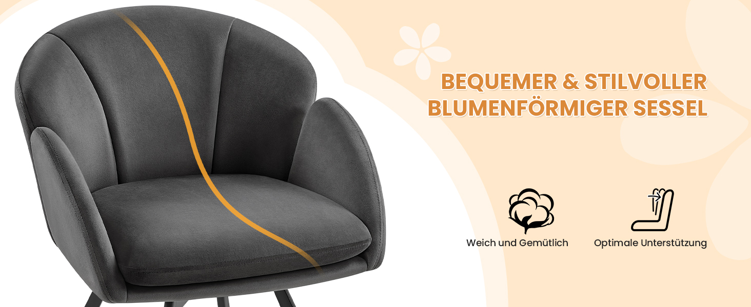 Офісний стілець Yaheetech 360° обертовий, оксамитовий, з подвійним сидінням, крісло для макіяжу, для офісу/спальні/вітальні, темно-сірий