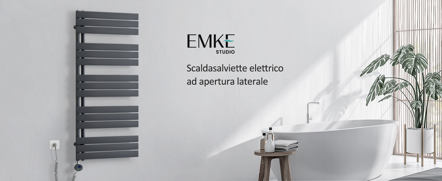 Електричний рушникосушар EMKE з термостатом, 1320x400 мм, 600W, Антрацит