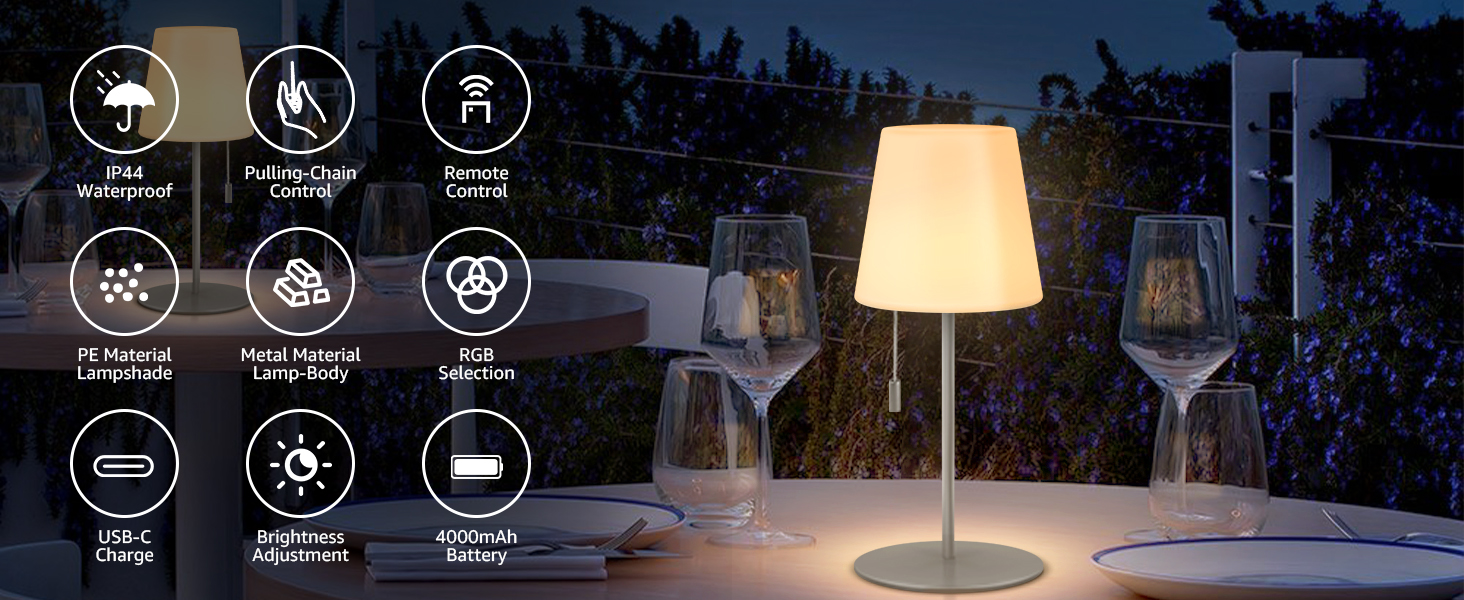 Світлодіодна настільна лампа Outdoor Dimmable RGB Color Change Бездротова USB-акумуляторна батарея IP44 (срібло)