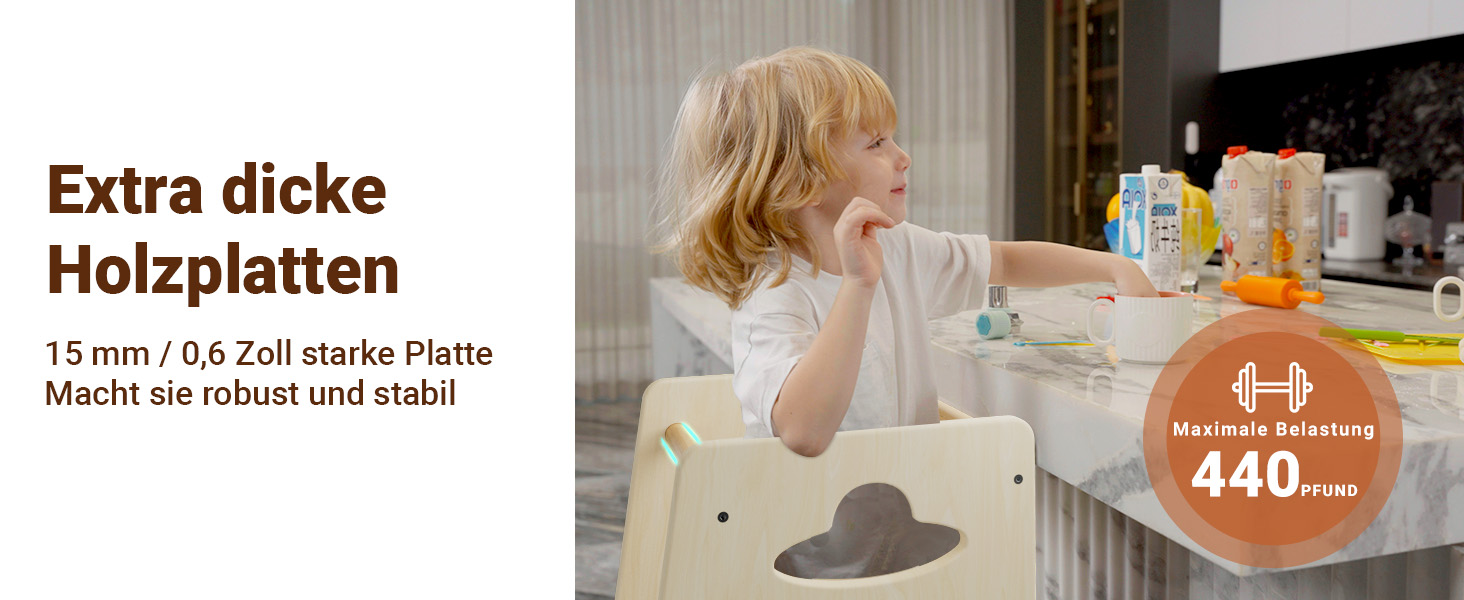 Дитяча допоміжна стільниця-підставка COSYLAND Montessori (Lernturm) з регулюванням висоти, масив дерева, натуральний колір, 80x45x40 см
