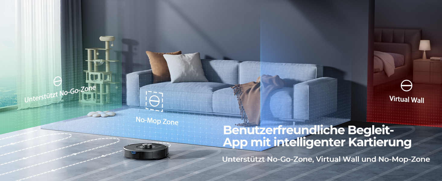 Робот-пилосос Laresar Clean 3-в-1 з функцією миття, 5000Pa, лазерна навігація, 180 хв, для тварин, килимів, твердих підлог, керування через додаток, 15 зон заборони (чорний)