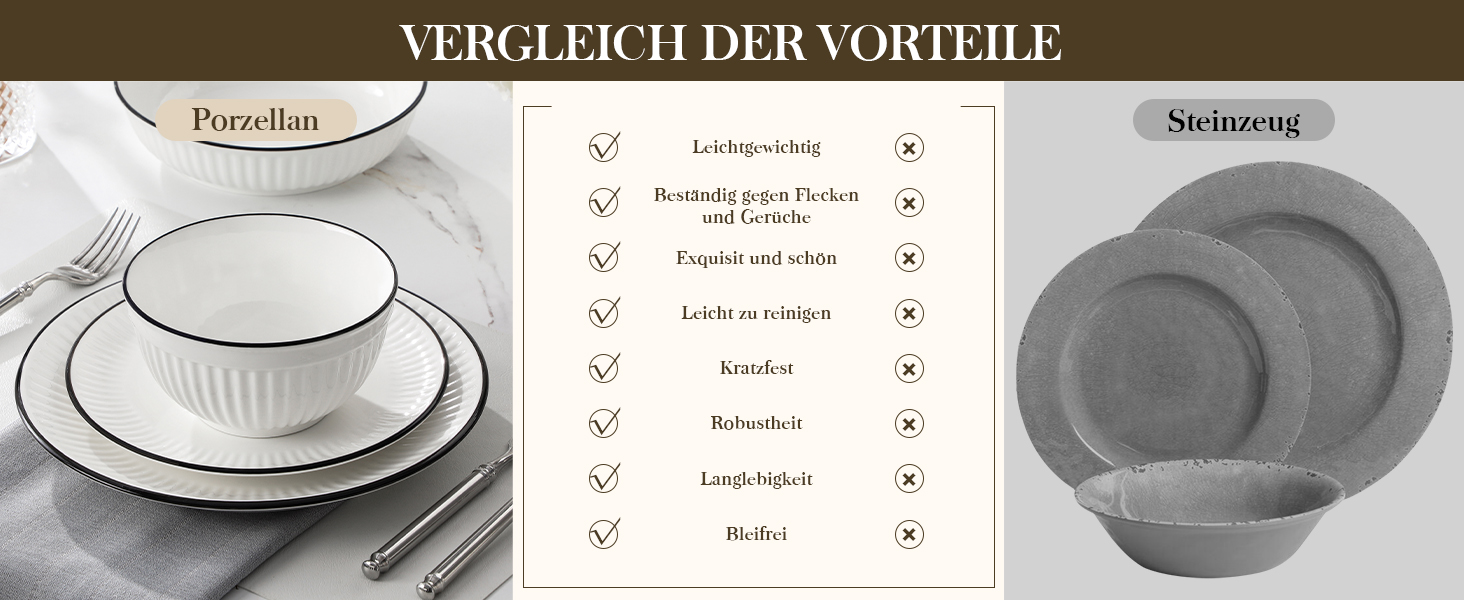 Набір посуду MALACASA LEILA 6 осіб, 24 частини: тарілки, миски, порцеляна, білий з чорним обідком