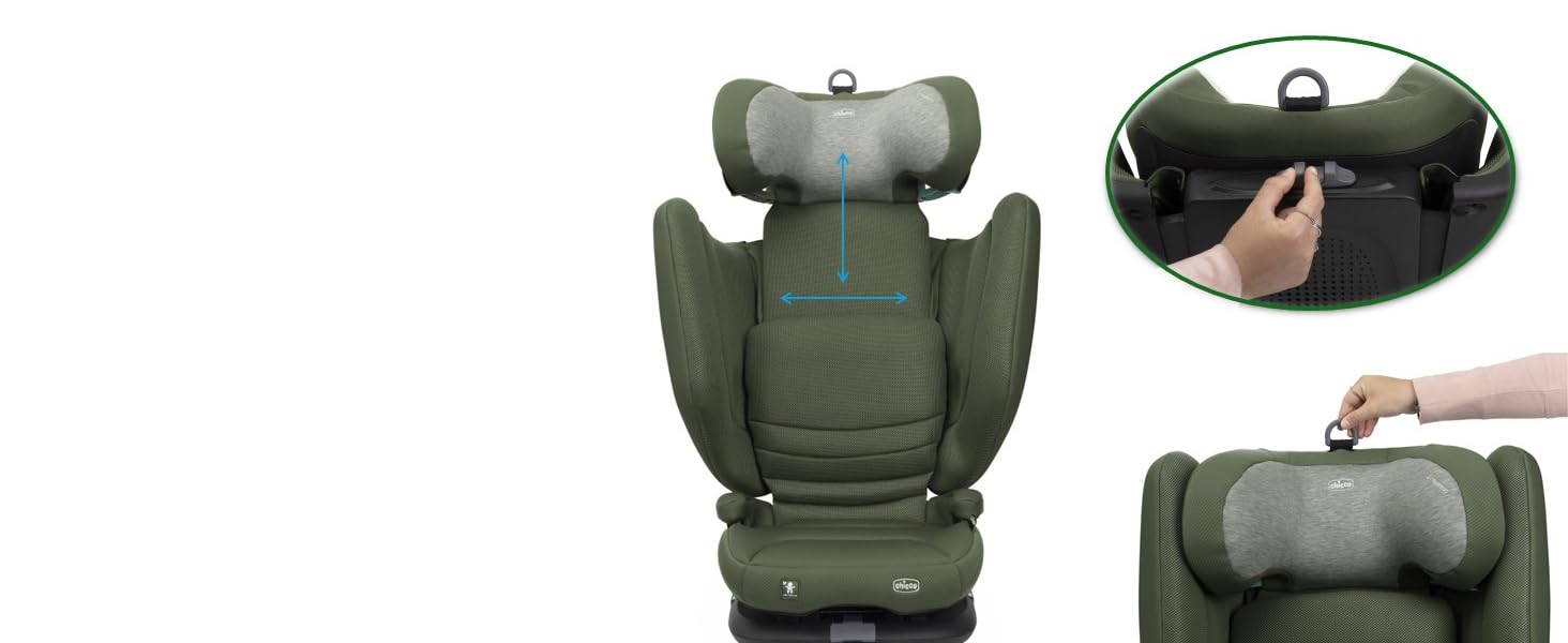 Дитяче автокрісло Chicco Fold&Go S i-Size (100-150 см) група 2/3, з Isofix, складане, колір зелений