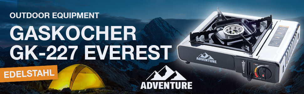 Газовий наметний котел TOM Adventure з нержавіючої сталі (4 картриджі, кейс) – Piezo запалювання, 1 конфорка