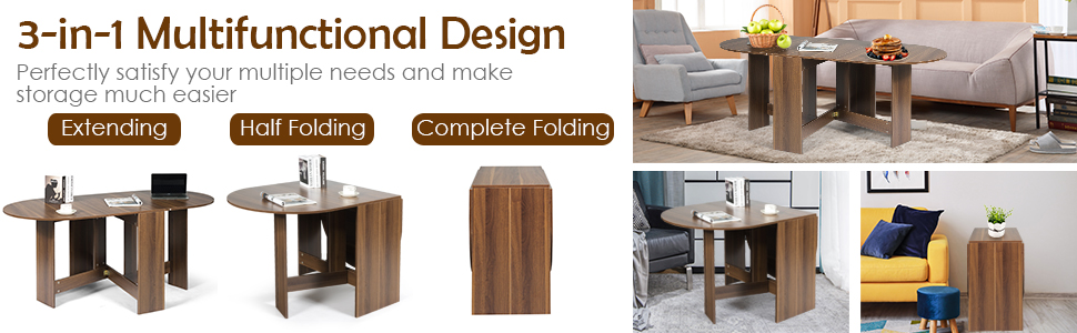 Розкладний обідній стіл GIANTEX для кухні та вітальні, дерев'яний, овальний, на 4-7 осіб, 163 x 80 x 75 см