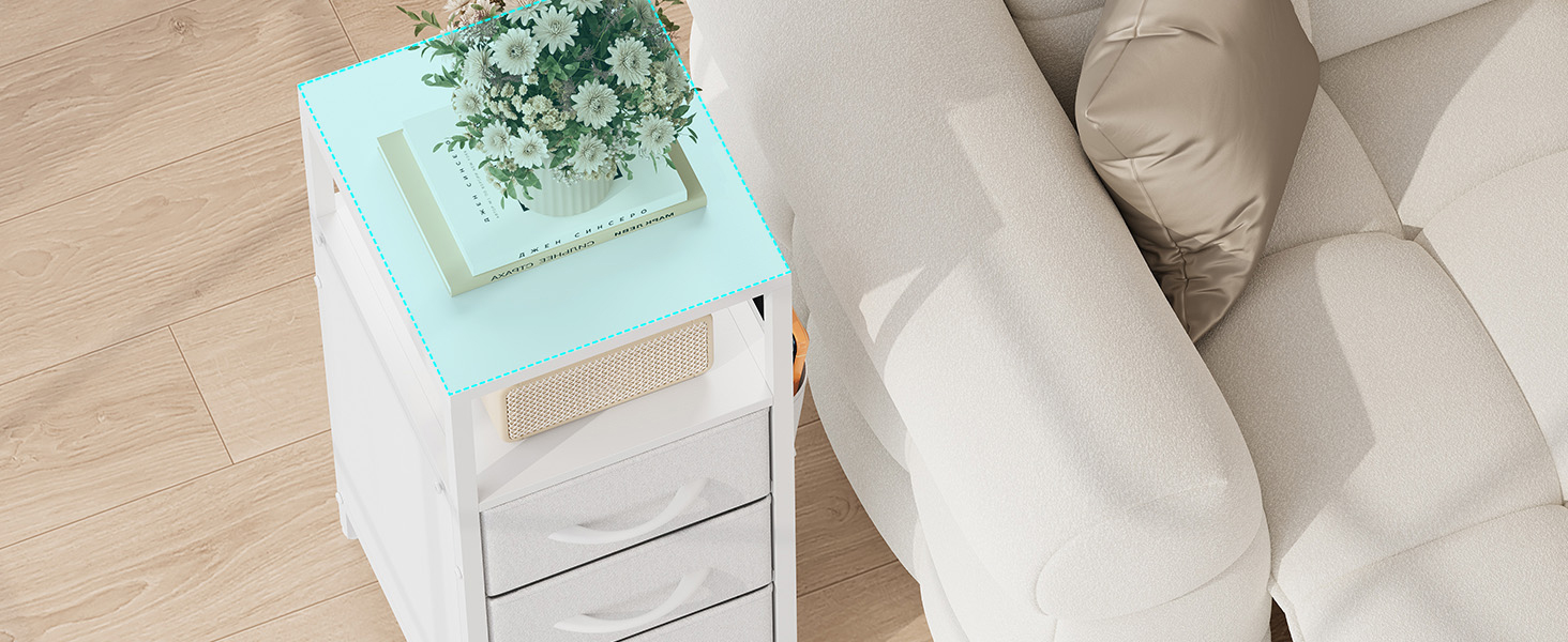 Нічний столик з підзарядкою та LED-підсвіткою, білий, 25x30x60 см, з 3 висувними ящиками, полицею та USB/Type-C портами