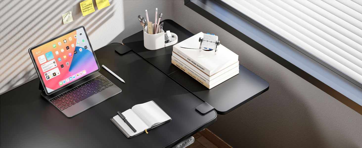 Підставка для ноутбука на стіл ергономічна, 700x300 мм, з підставкою для клавіатури та регульованою підлокітником, чорна | Розширювач столу для дому та офісу