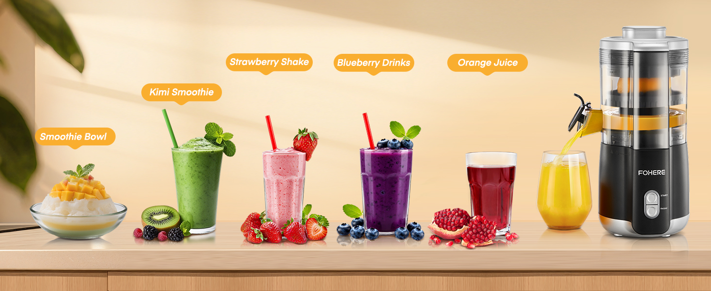 Електрична прес для цитрусових FOHERE, автоматична соковичавниця для апельсинів, грейпфрутів, лимонів, з потужним мотором 100W, без BPA, 2 конуси для різних фруктів, чорний