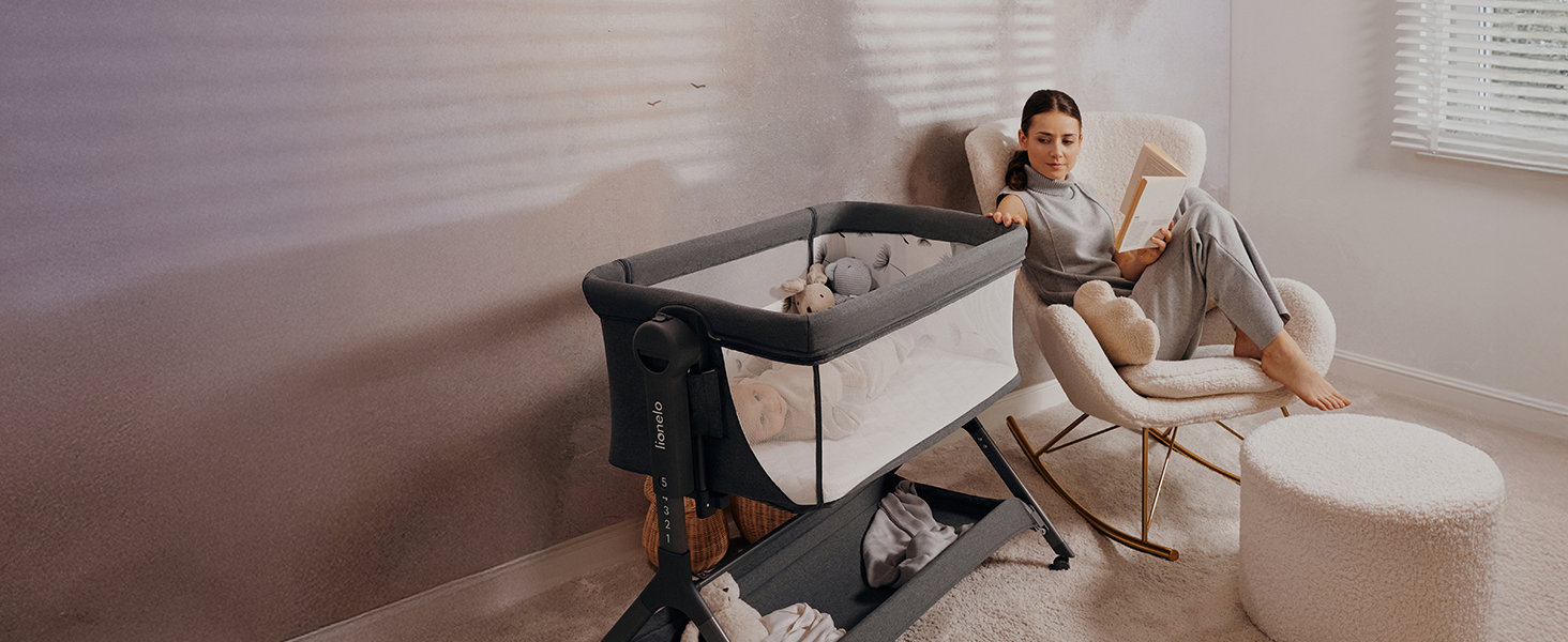 Дитяче ліжко Lionelo Leonie Plus 3 в 1: ліжко, коліска, ліжко-приліжко з регулюванням висоти, сітчасті стінки, знімною бічною панеллю та коліщатками з гальмом. Бежевий колір.