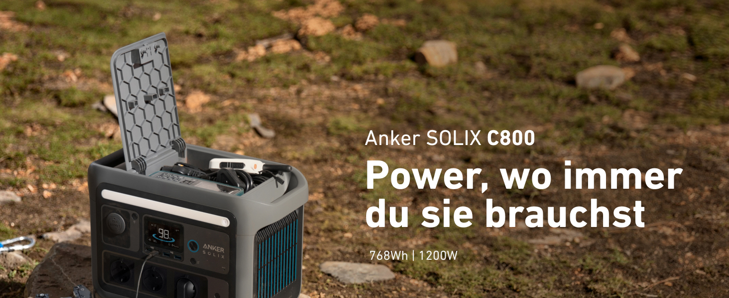 Anker SOLIX C800 Портативна електростанція, 1200W (1600W пікова потужність), 768Wh LiFePO4 акумулятор, для кемпінгу, RV, подорожей, резервне живлення (сонячна панель опційно)