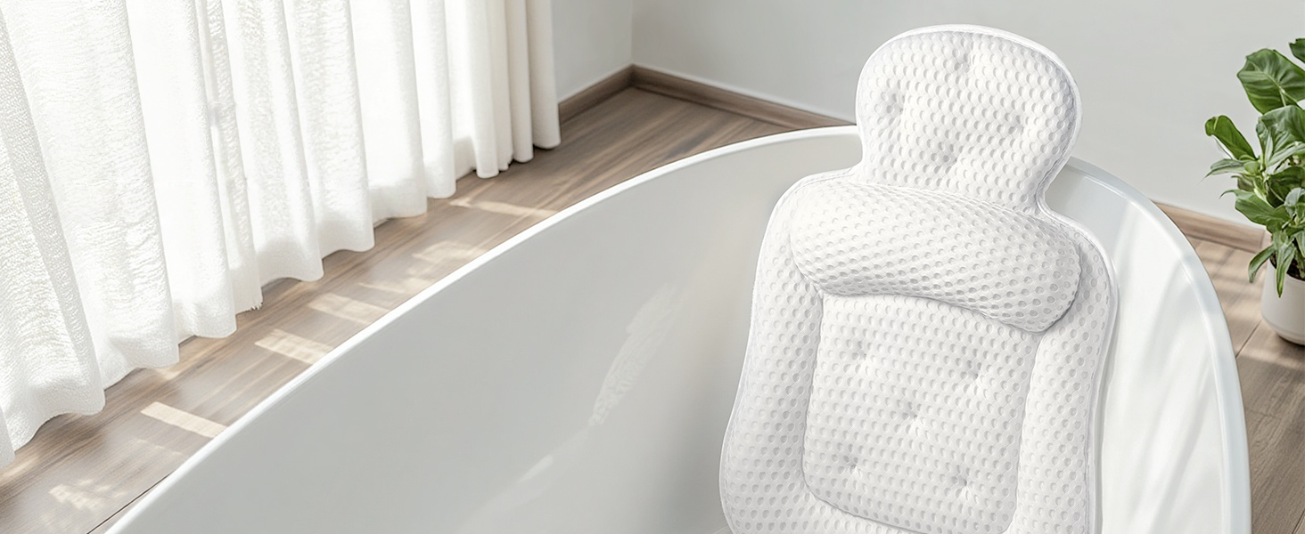 Подушка для ванни на голову та шию, бежева, 3D-сітка, 54 присоски - комфортний аксесуар для релаксу у ванні