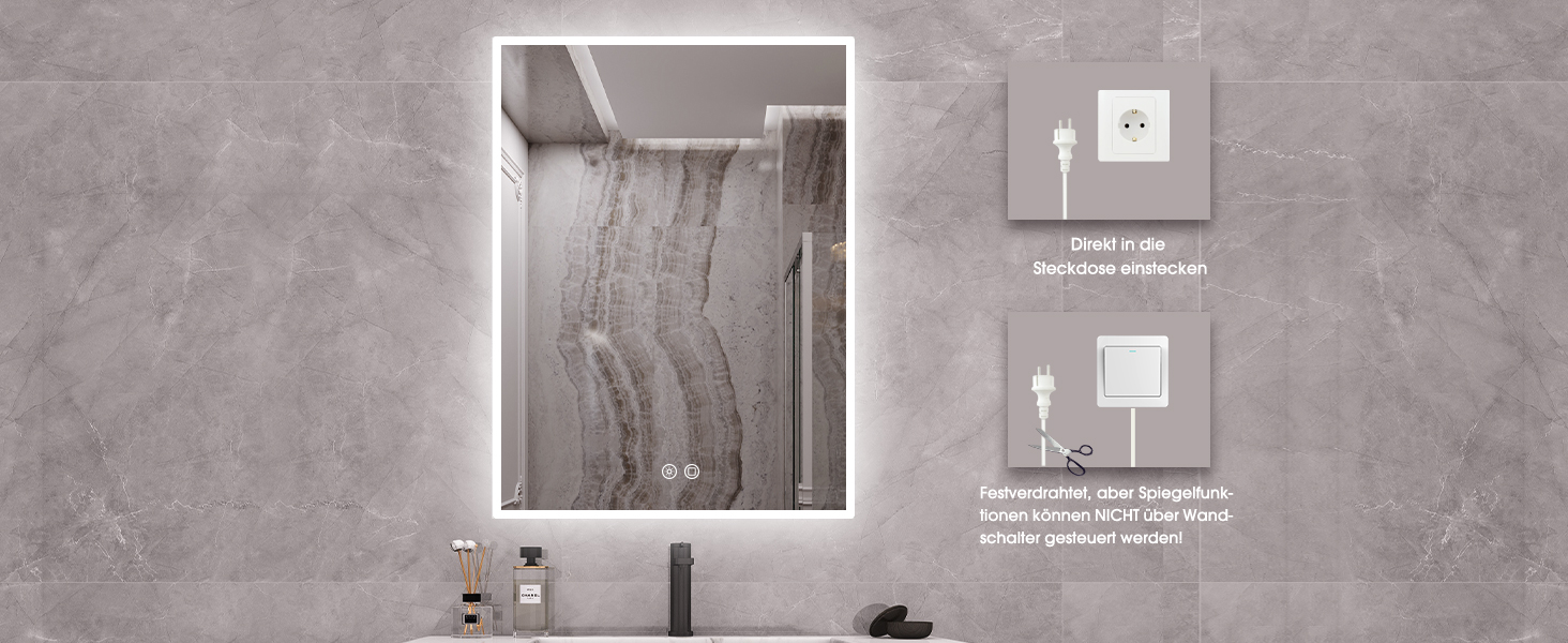 LED дзеркало для ванної кімнати Byecold з підсвічуванням, антизапітнінням, Wi-Fi годинником, датчиком та сенсорним вимикачем, 60x80 см