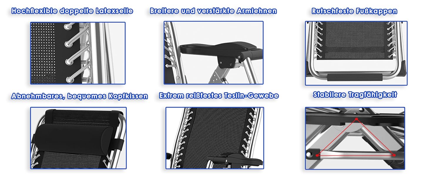 Розкладний шезлонг для саду та відпочинку на природі - 200 кг, срібний (83 см)