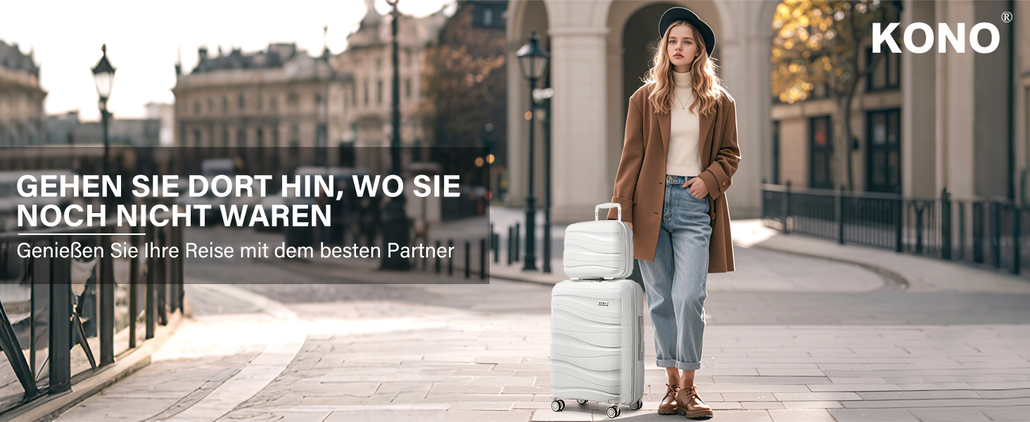 KONO Чемодан середнього розміру 65 см з поліпропілену з TSA замком, 65x46x26.5 см (Крем-білий)