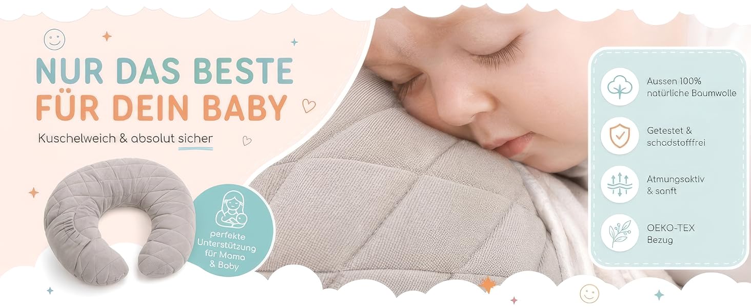 Надувна подушка для годування Zoula Kidz Stillmond Mondkissen - портативна, з бавовняним чохлом OEKO-TEX, регульована висота, для подорожей