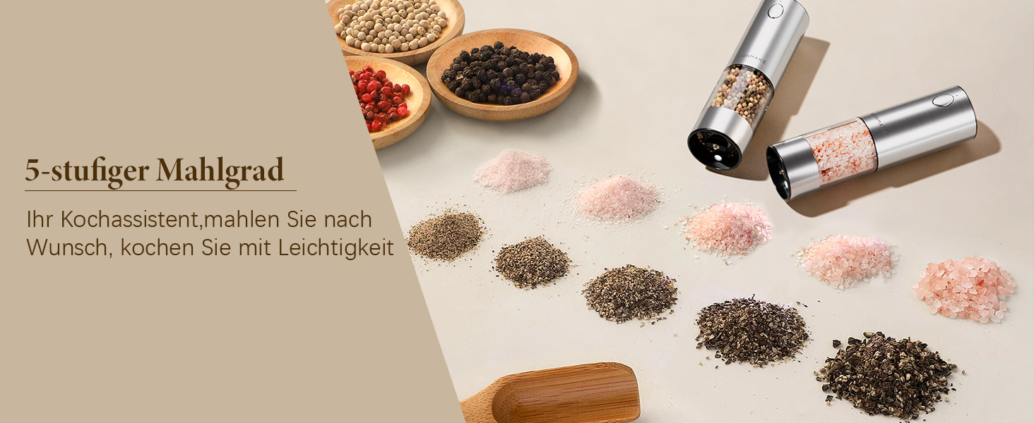 Електричні соляні та перечні млини WONMAKE з регульованим керамічним жорном, USB-зарядка, LED-підсвічуванням, великим об'ємом, з нержавіючої сталі
