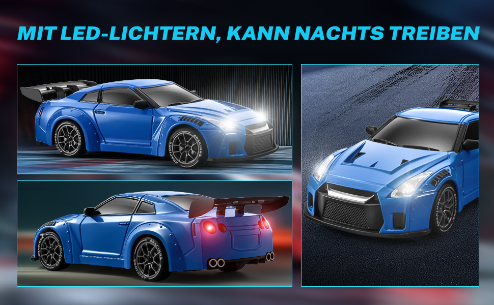 RC Drift Car ACAMMZAR 1:24, 4WD, 20 км/год, з LED підсвіткою, 2 акумулятори, для дітей від 4 років та дорослих - блакитний S815