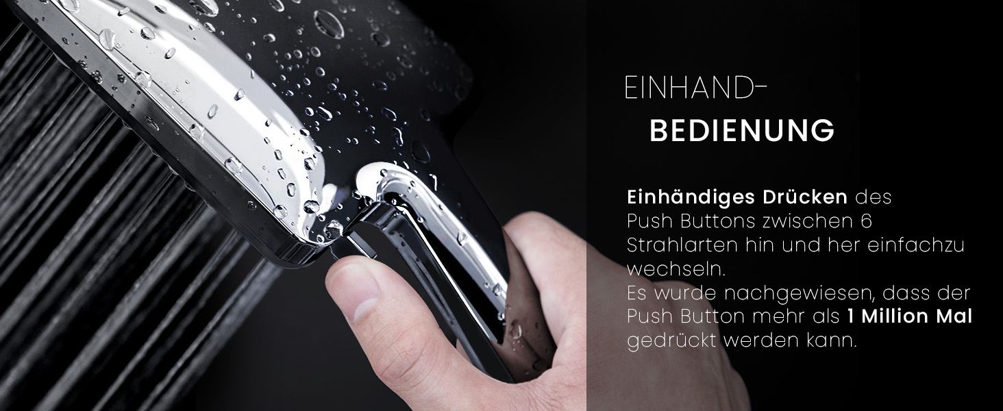 Насадка для душу Newentor Regendusche [TESTSIEGER], велика ручна лійка, водозберігаюча, високого тиску, XXL з 6 режимами струменя (без шлангу), матова чорна (Duschkopf, без шлангу)