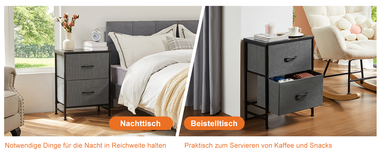 Набір з 2 тумбочок DUMOS, промисловий стиль, з шухлядою, для спальні, вітальні, дитячої кімнати, сірий/білий