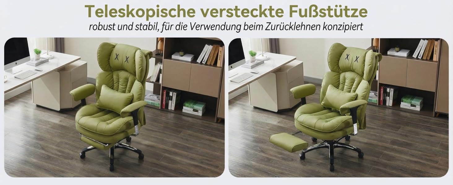 Ергономічне офісне крісло Efomao з PU шкіри для дому та офісу, 200 кг, з підставкою для ніг та підтримкою попереку, чорне