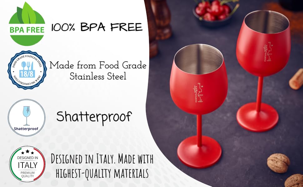 Набір келихів для вина зі стійки з нержавіючої сталі (2 шт.) - 540 мл, для вечірок, свят, шампанського та коктейлів (червоні)