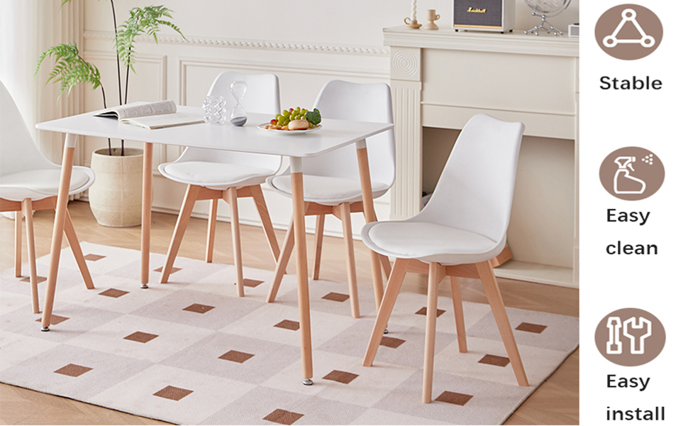 Обідня група GrandCA для дому з 6 стільцями: комплект обіднього столу та 6 стільців для вітальні, кухні, офісу (6 бежевих стільців + 1 білий стіл)