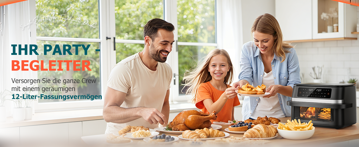 Фритюрниця без олії Heißluftfritteuse Double Stack 12L з подвійними камерами, 10 програм, сенсорний екран, таймер, чорна
