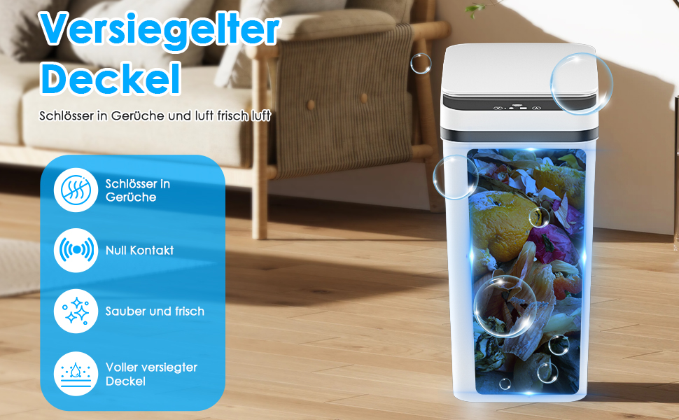 Набір з 2 відер для сміття Dreamhigh® з датчиком, 12 л, електричні, автоматичний кришка, розумні, 3 режими відкривання, тихі, водонепроникні для кухні, ванної кімнати, офісу, вітальні (Чорний + Білий)