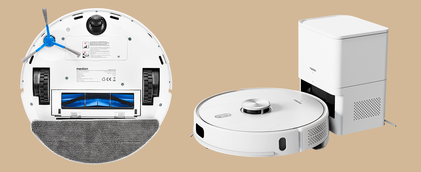 Робот-пилосос MEDION X41SW+ з док-станцією, лазерною навігацією та функцією миття підлоги. Потужність всмоктування 8000Pa, 2-в-1, створення точних карт, зони заборони, підтримка декількох поверхів