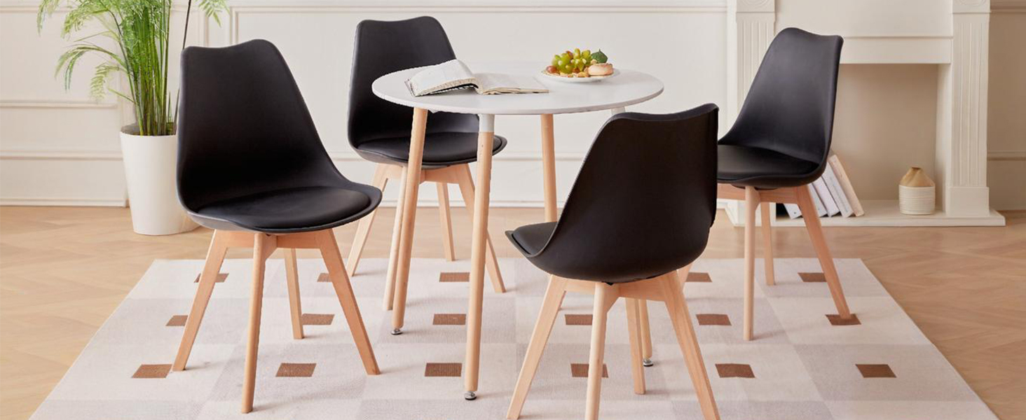 DEYARNA HOME Комплект обіднього столу та стільців, обідній стіл та 4 стільці, стільці з оксамиту, стільниця з МДФ, чорні ніжки столу, сучасний кухонний стіл (Білий/Рожевий, 80 * 80 * 75 см)