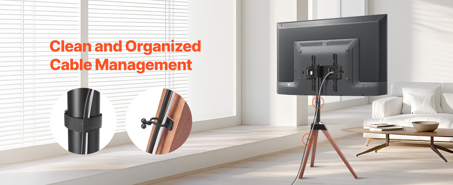 Підставка для телевізора VEVOR з регулюванням на 18° для плоских та вигнутих телевізорів (1016-1651 мм), до 45 кг, дерев'яні ніжки, для спальні, вітальні, студії